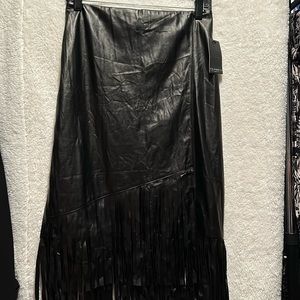 Black faux  leather fringe skirt